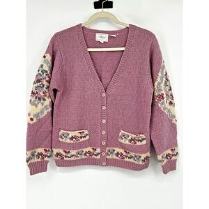 Vintage Cottagecore Women's Size Small Wool Pink Cardigan Romantic Boho Peasant